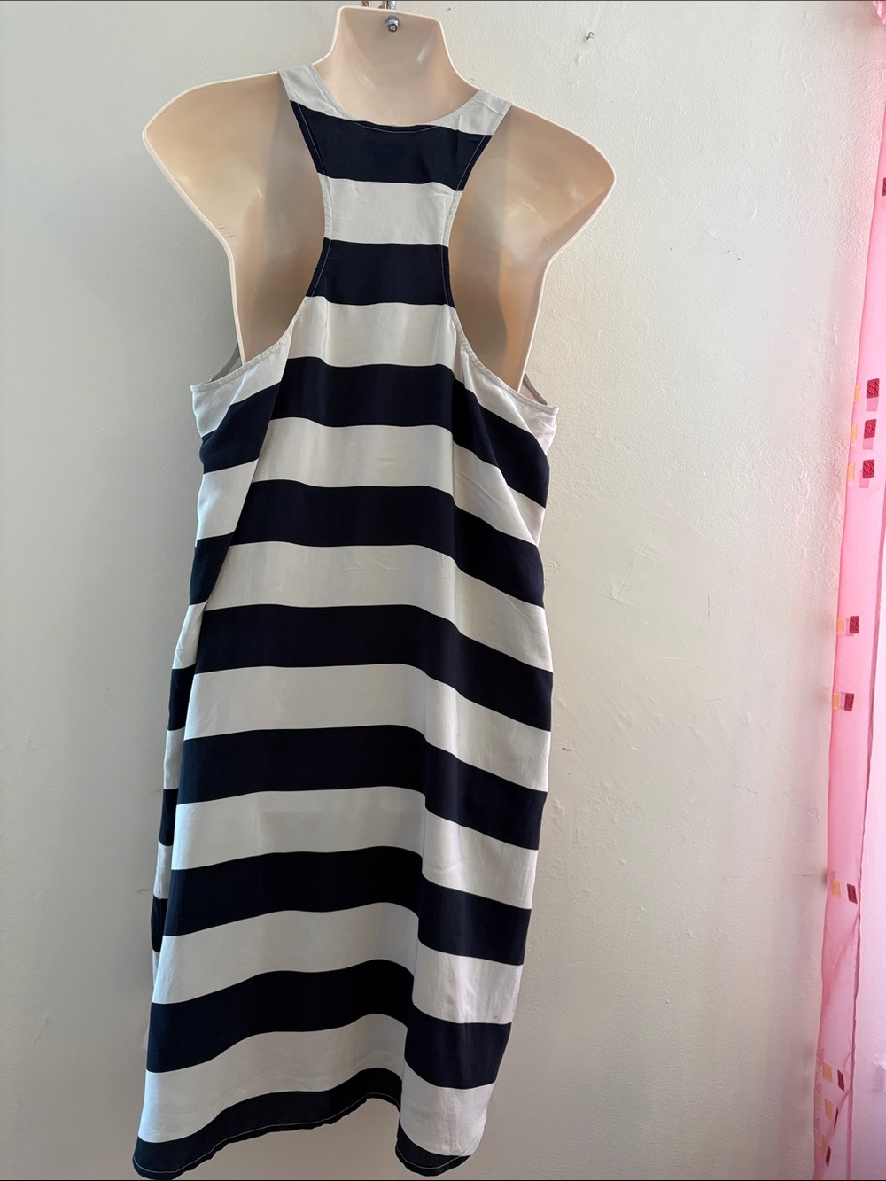 Club Monaco Navy and White Horizontal Stripe Midi Tank Dress. Silk - Picture 2 of 5